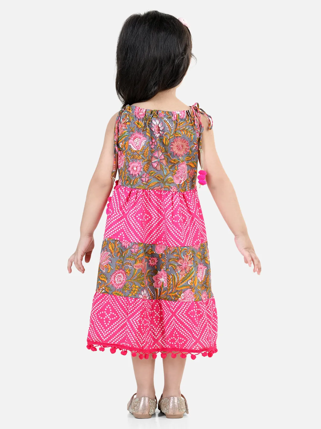 100% Cotton Printed Tier Frock For Baby Girls- Pink