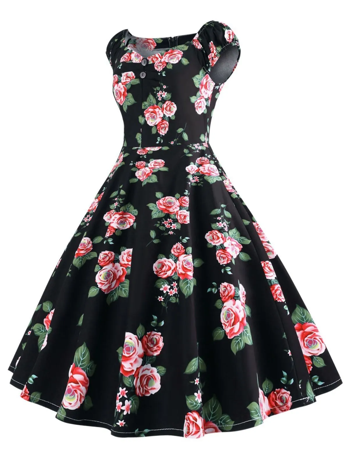 1950s Inspired Rose Swing Dress