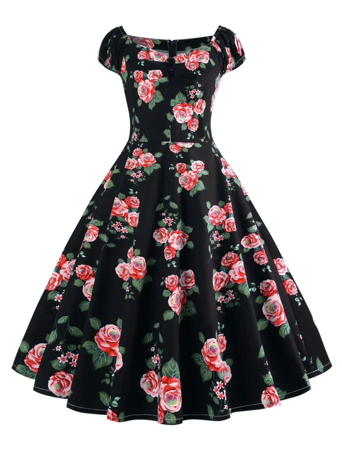 1950s Inspired Rose Swing Dress