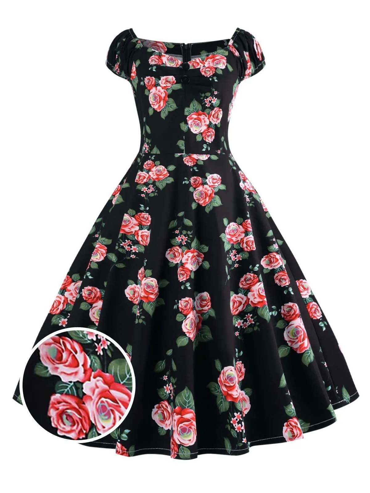 1950s Inspired Rose Swing Dress