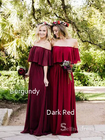 A-line Off-Shoulder Long Bridesmaid Dress Chiffon Cheap Bridesmaid Dress BRD012