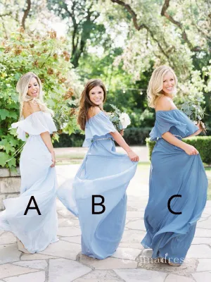 A-line Off-Shoulder Long Bridesmaid Dress Chiffon Cheap Bridesmaid Dress BRD012