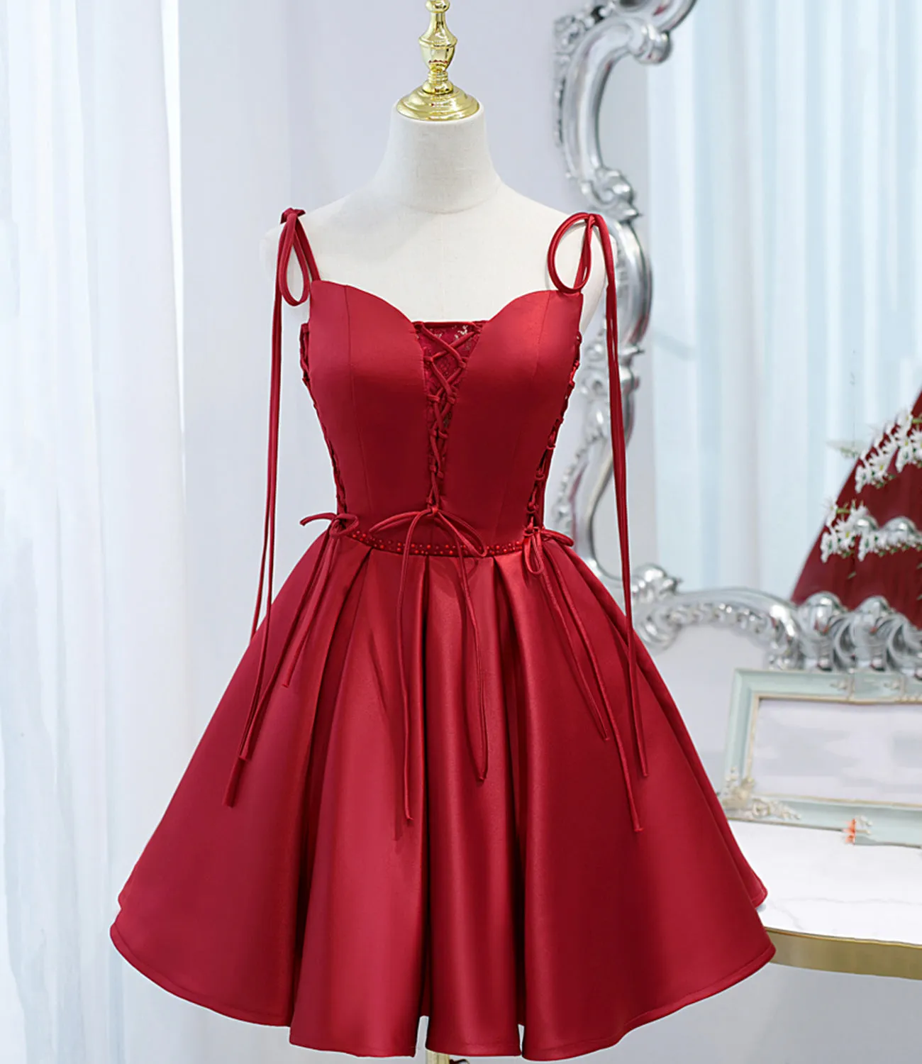 A-line Spaghetti Straps Cheap Short Prom Dress Red Homecoming Dress kts101