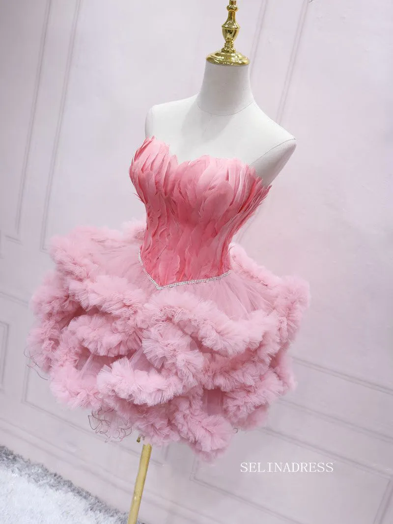 A-line Sweetheart Cute Short Homecoming Dress Feather Short Prom Dresses EDS039