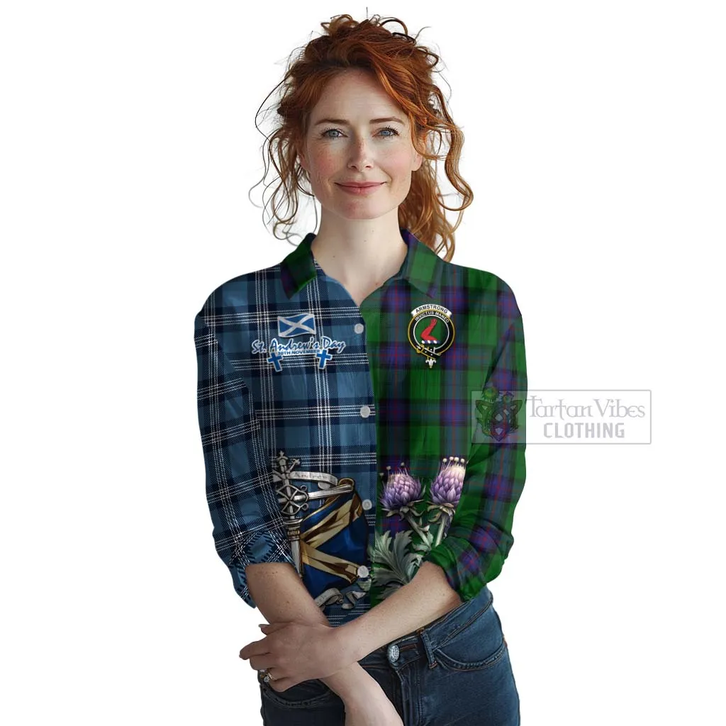 Armstrong Tartan Women's Casual Shirt Happy St. Andrew's Day Half Tartan Style