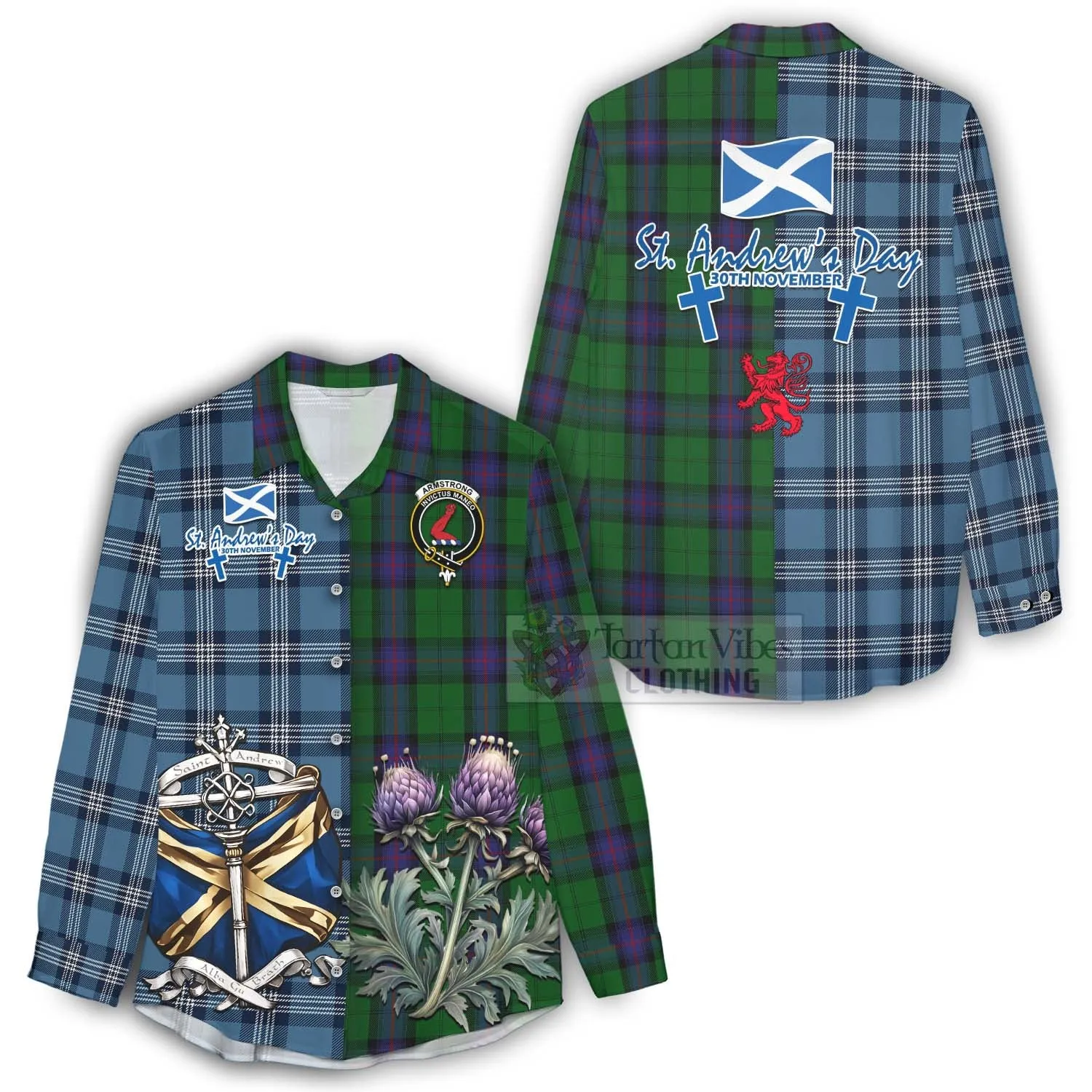 Armstrong Tartan Women's Casual Shirt Happy St. Andrew's Day Half Tartan Style