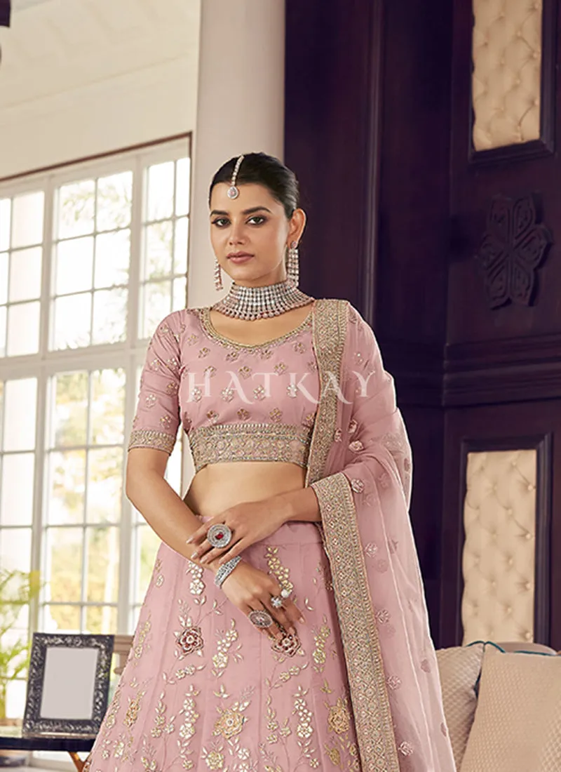 Baby Pink Appliqué Embroidered Wedding Lehenga Choli