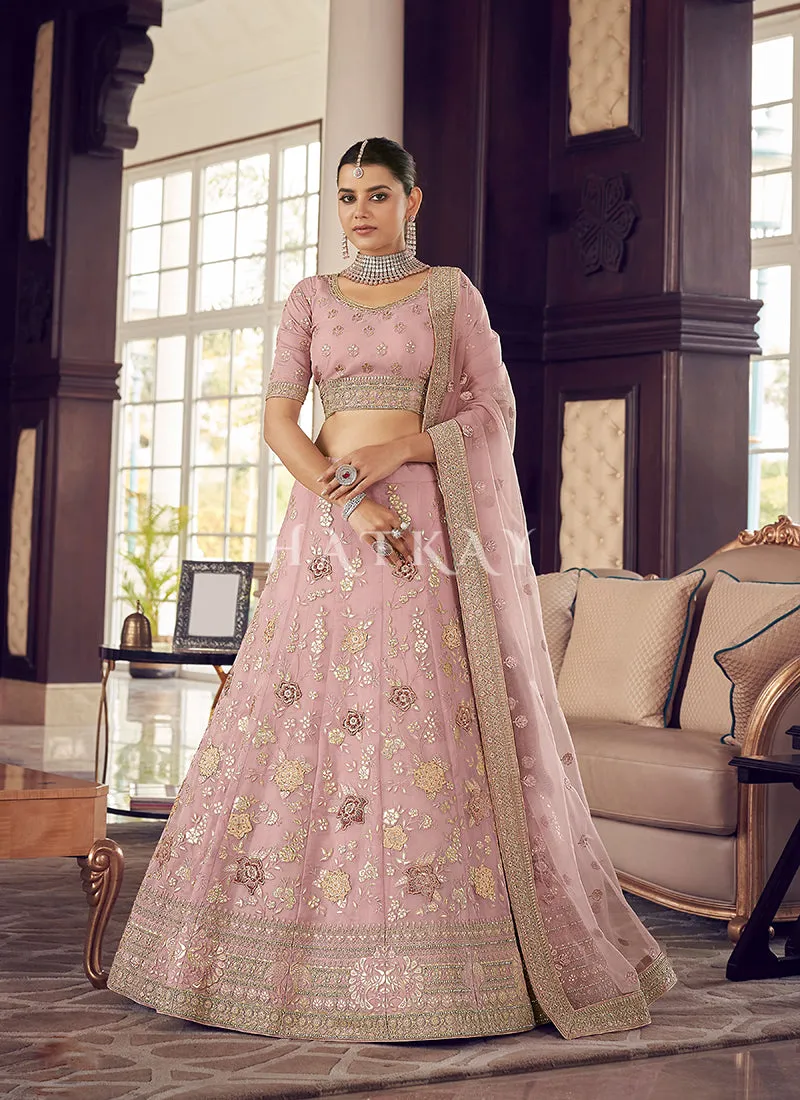 Baby Pink Appliqué Embroidered Wedding Lehenga Choli