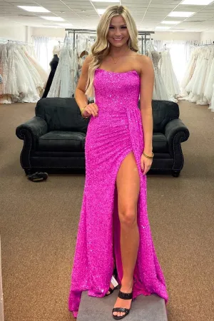 Barbie Powder Strapless Sequins Prom Dress Cheap Evening Dresses With Slit #QWE017