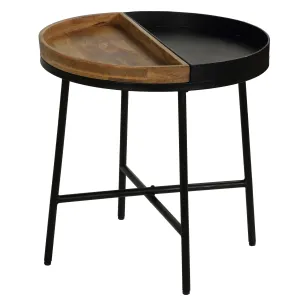 Bare Decor Dalma Accent Table with Half Wood Top and Half Metal, Round 22"