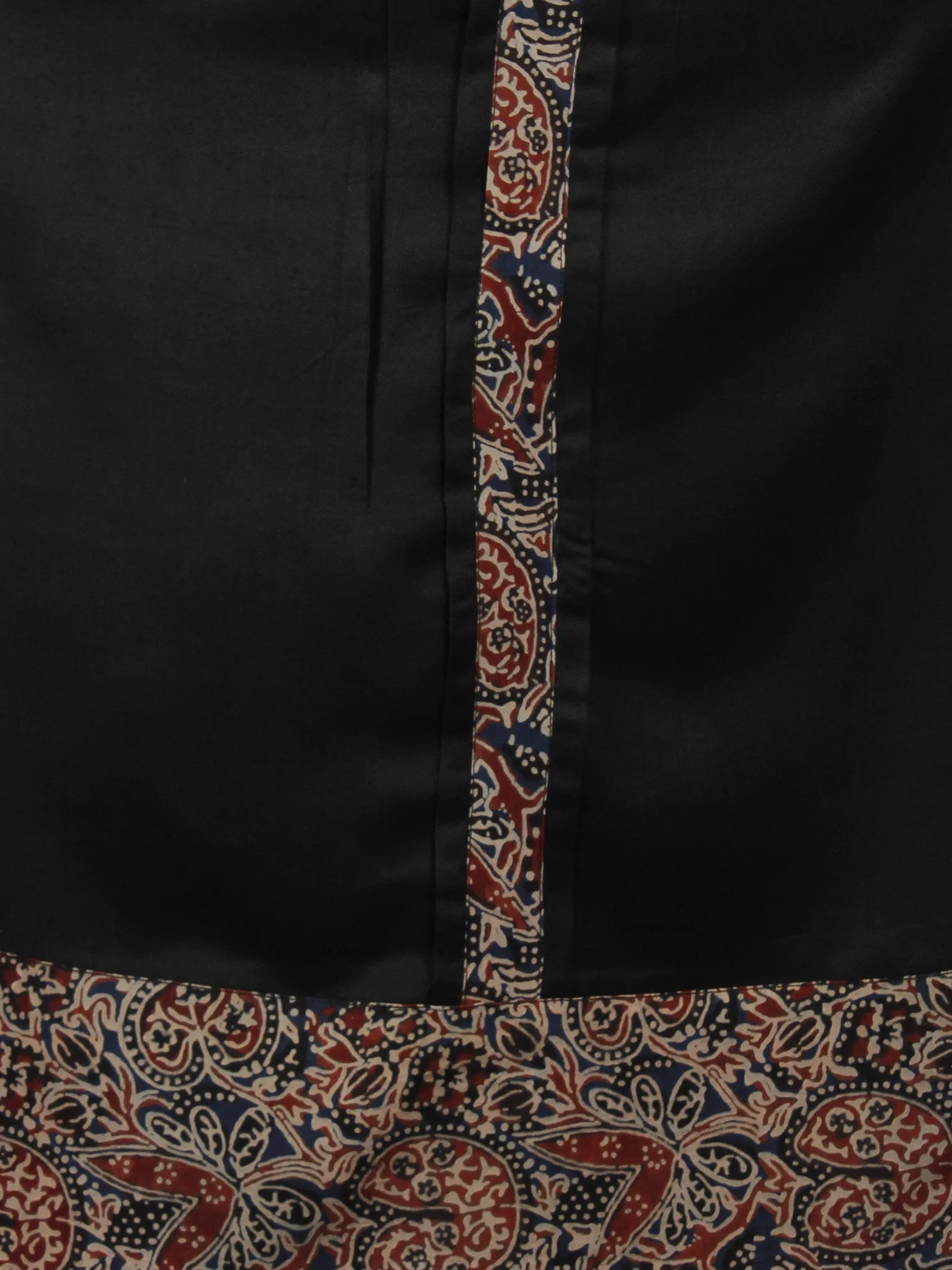 Black Indigo Maroon Ajrakh Printed Cotton & Rayon Dress With Front Pleetes - D4847801