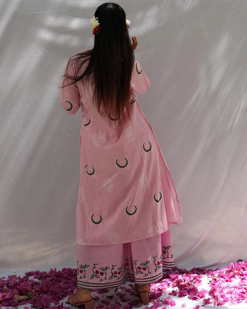 Bloom Pink Chand Block Printed Cotton Kurta Set - Fos