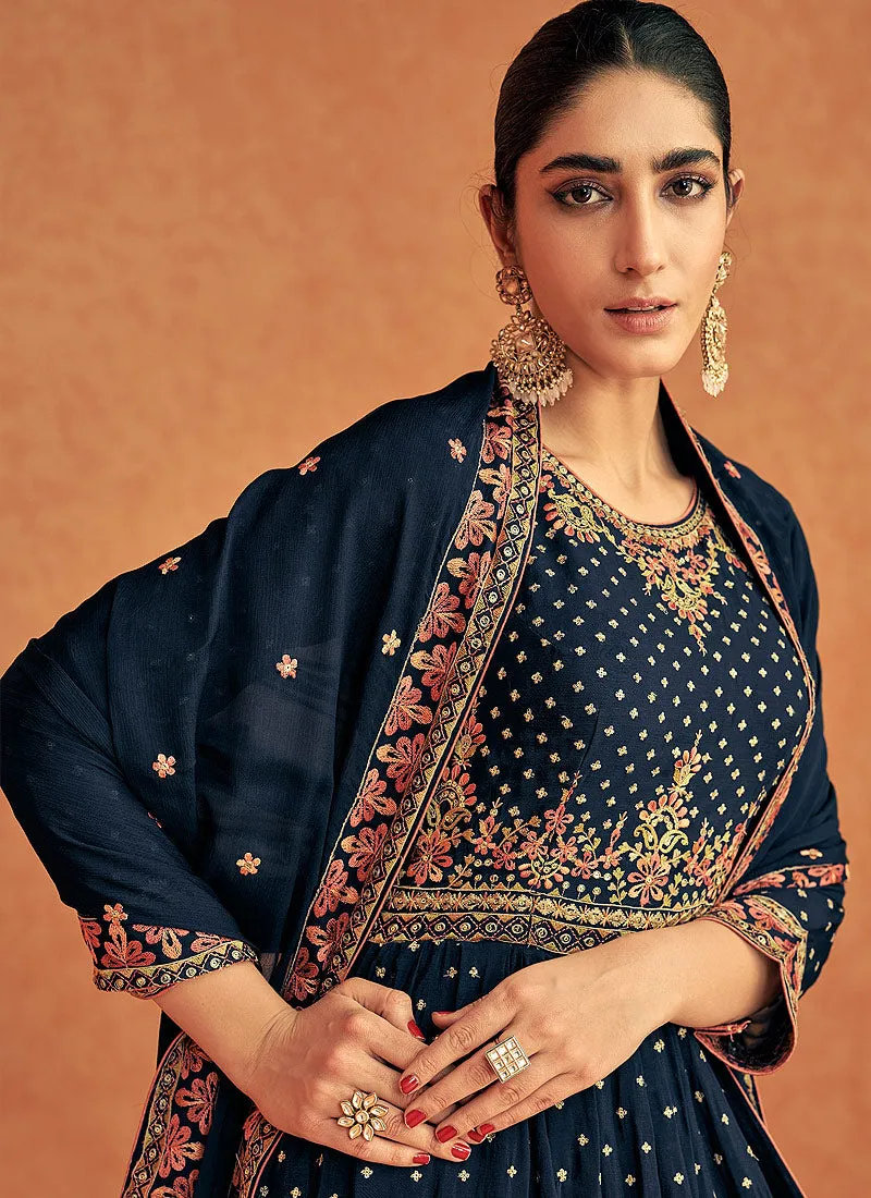 Blue Embroidered Peplum Kurti Lehenga