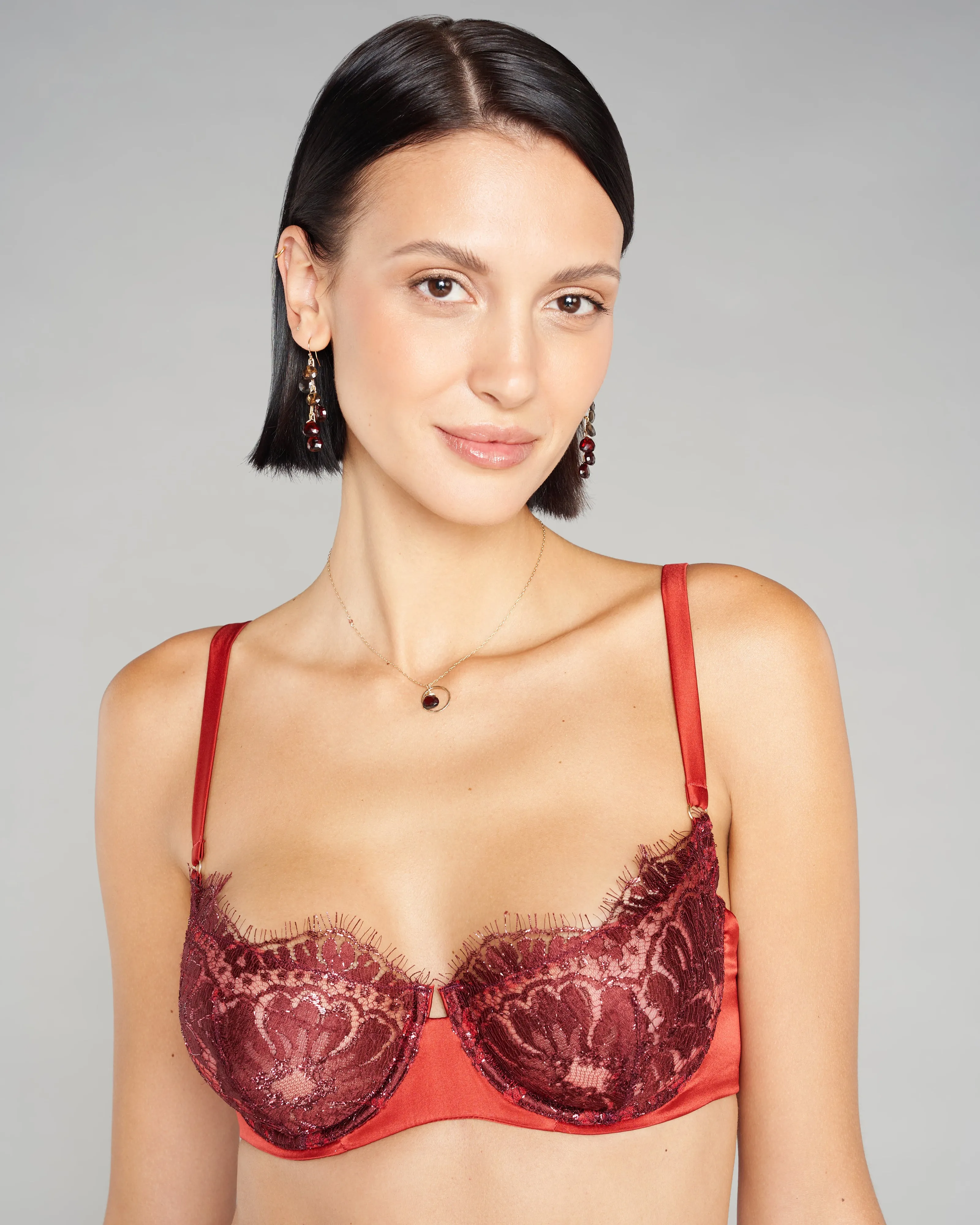 Brick Silk and Lace Lingerie Set