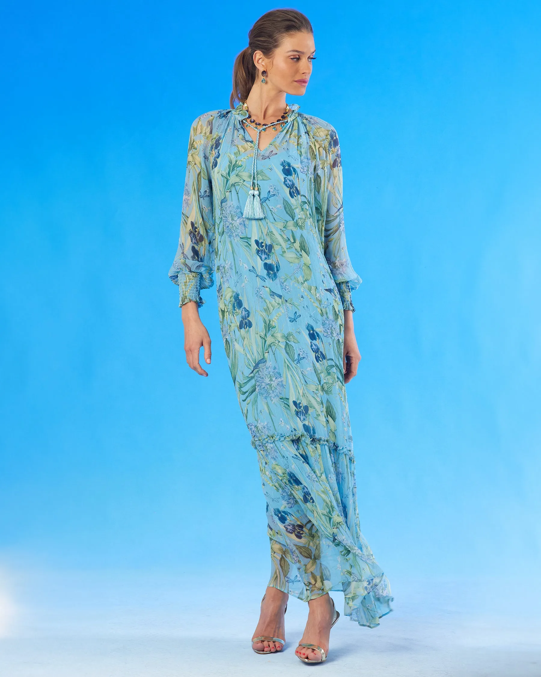 Celine Maxi Crinkle Chiffon Dress in Magical Garden