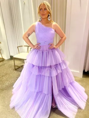 Chic Elegant Lilac Long Prom Dresses Gorgeous Frill Layered Gown Evening Dress lpk140