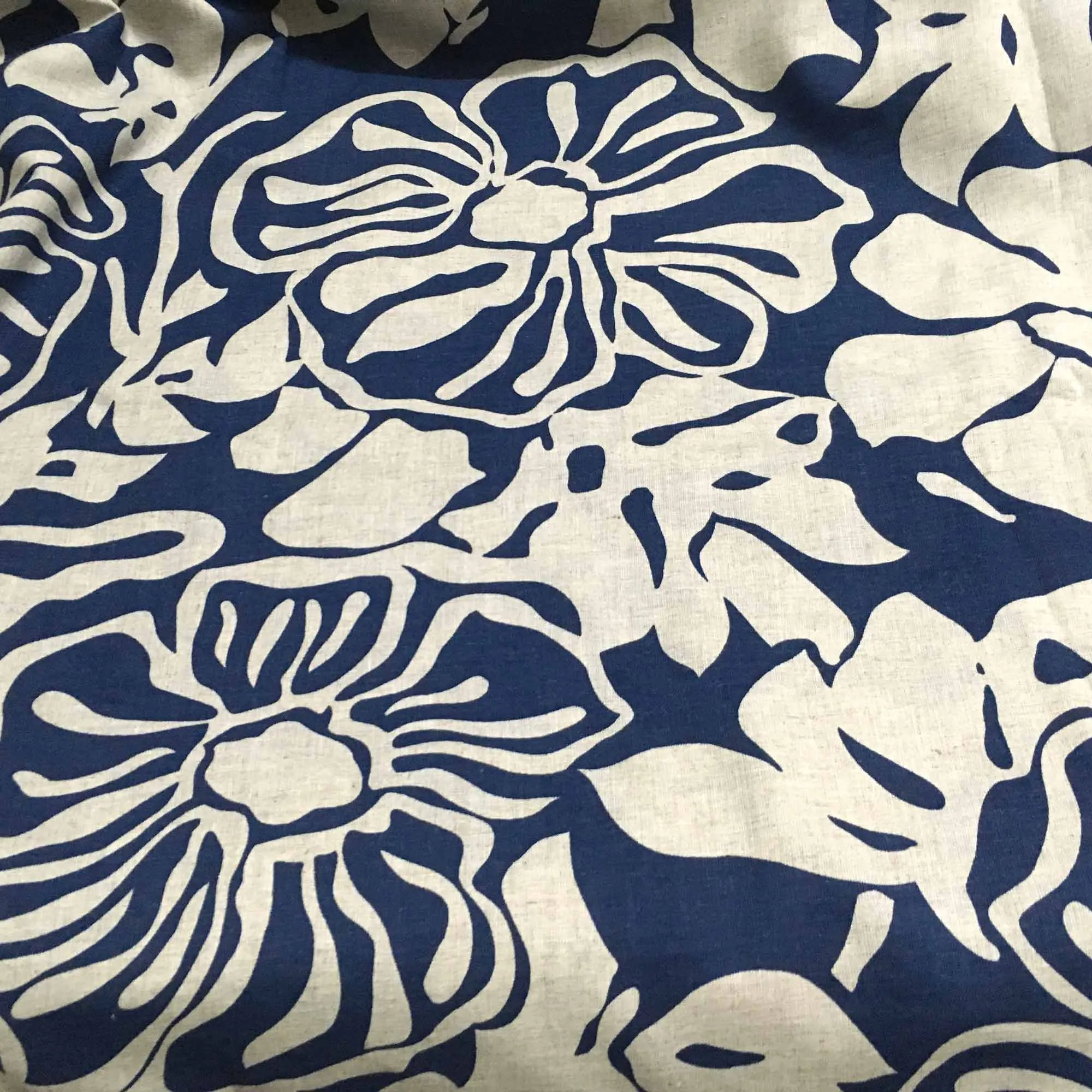 Cobalt Gray Pure Linen Printed Fabric