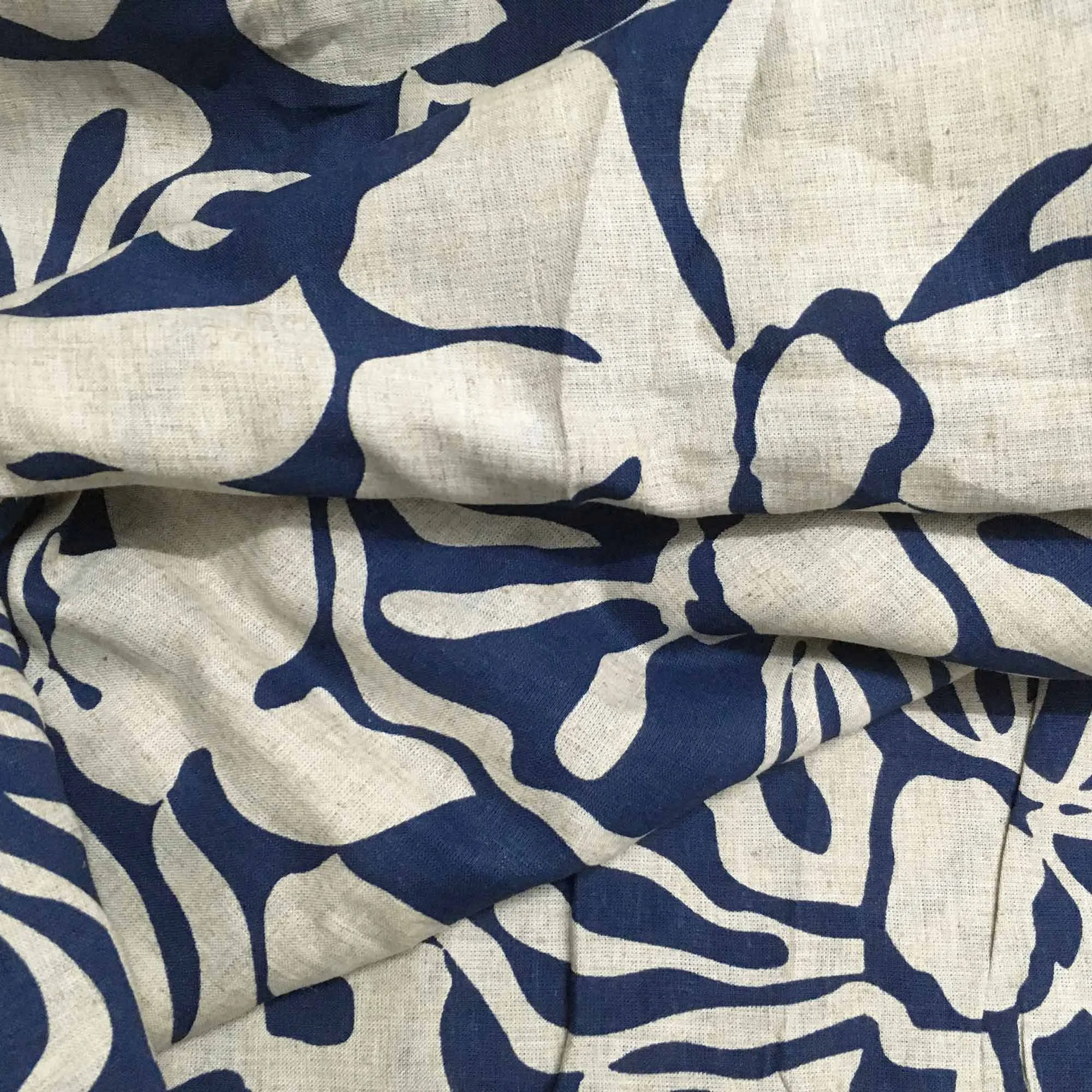 Cobalt Gray Pure Linen Printed Fabric