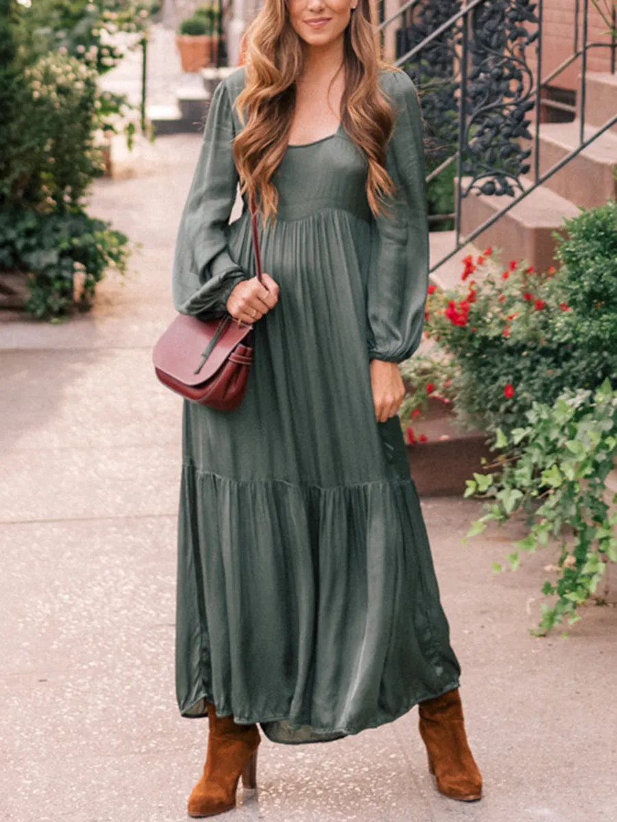 Elegant Lantern Sleeve Vintage Maxi Dress