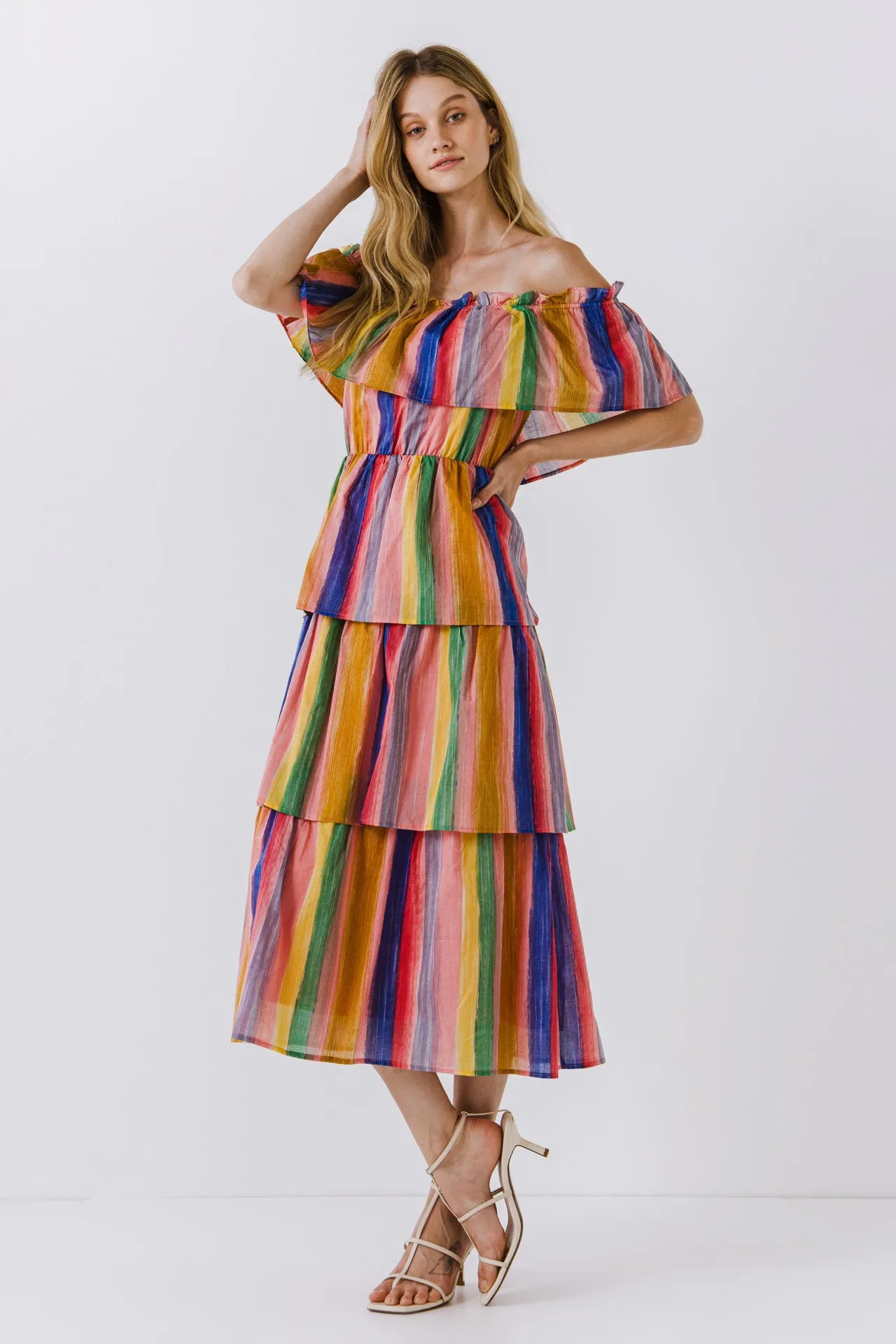 English Factory - Off-The-Shoulder Multi Striped Dress