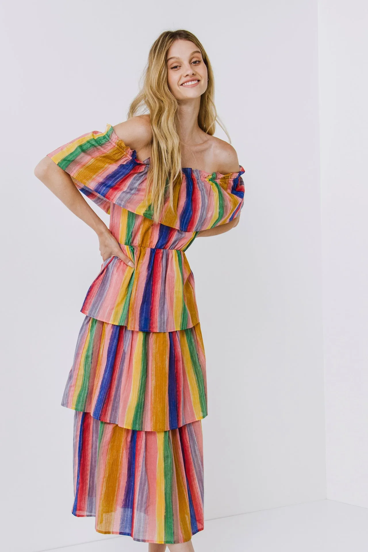 English Factory - Off-The-Shoulder Multi Striped Dress