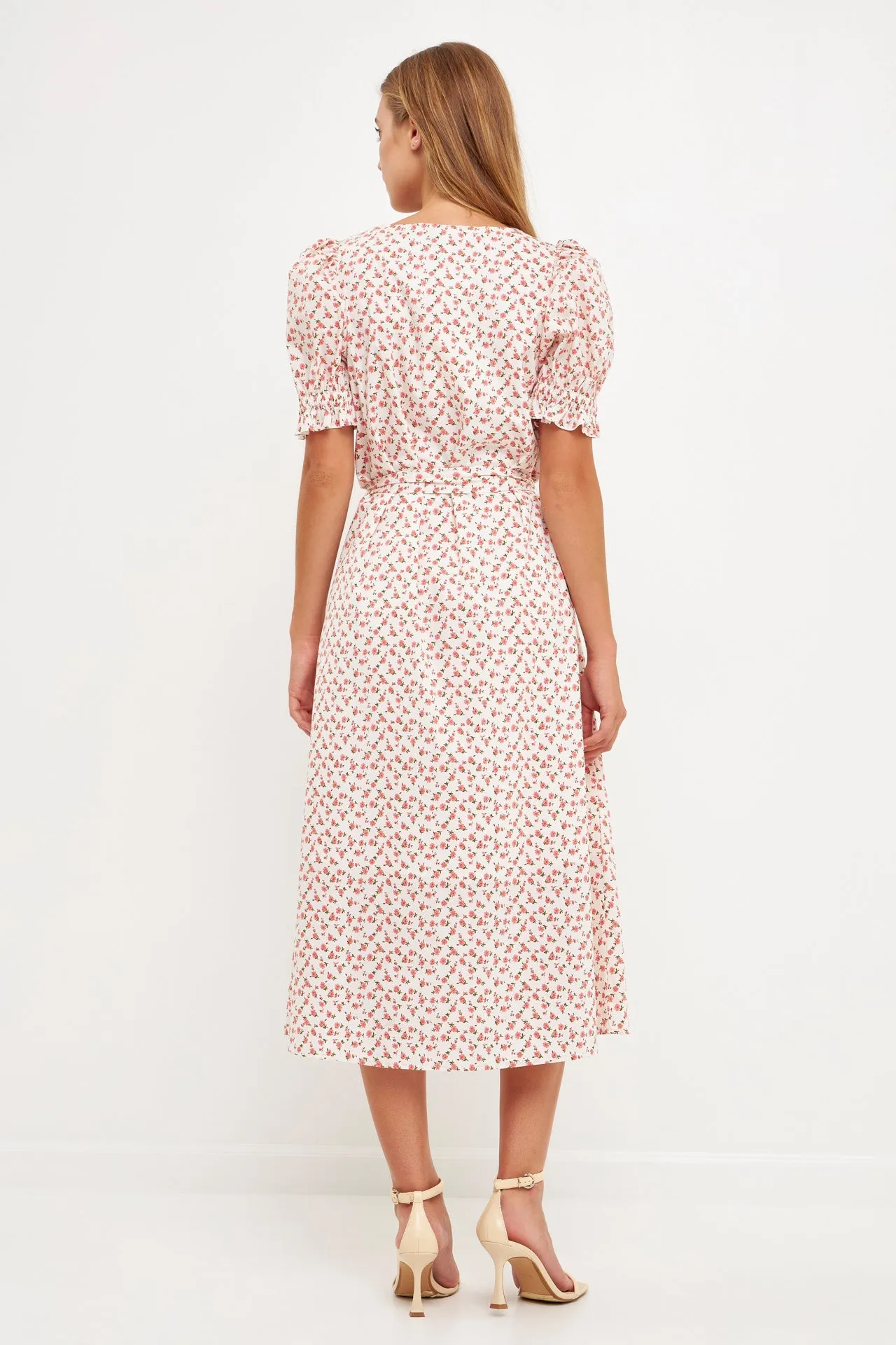 English Factory - Short Puff Sleeve Floral Midi Dress