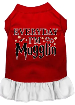 Everyday I'm Mugglin Screen Print Dog Dress Red With White Sm (10)