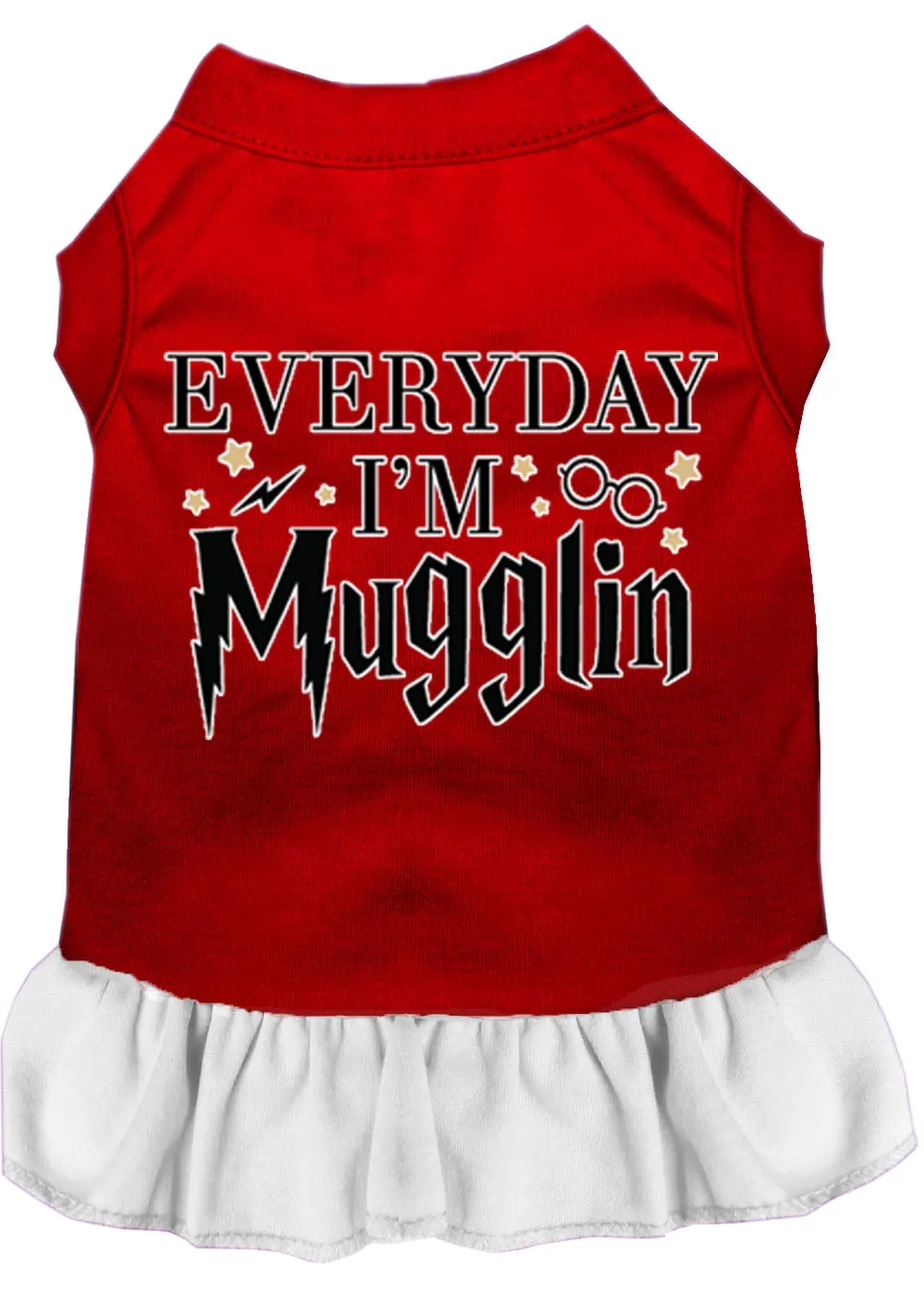 Everyday I'm Mugglin Screen Print Dog Dress Red With White Sm (10)