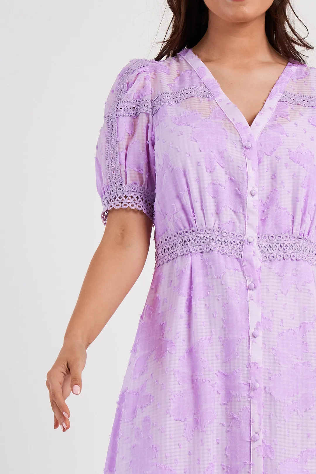 Fee G Lilac Gingham Lace Midi