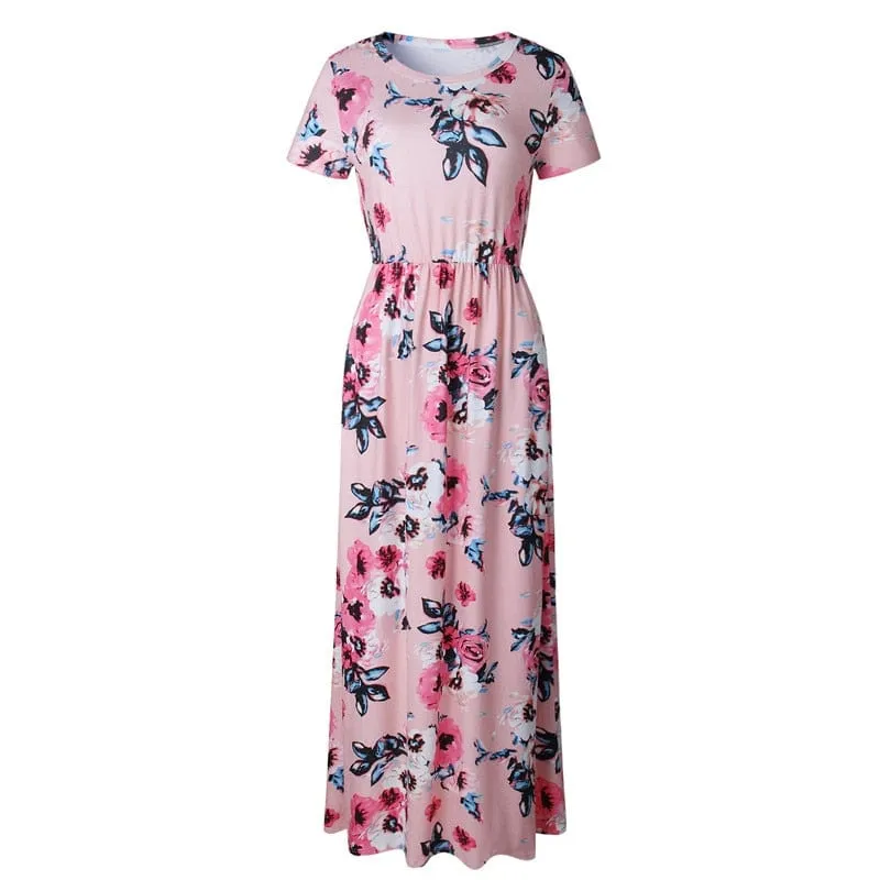 Floral Print O-Neck Maxi Sundress