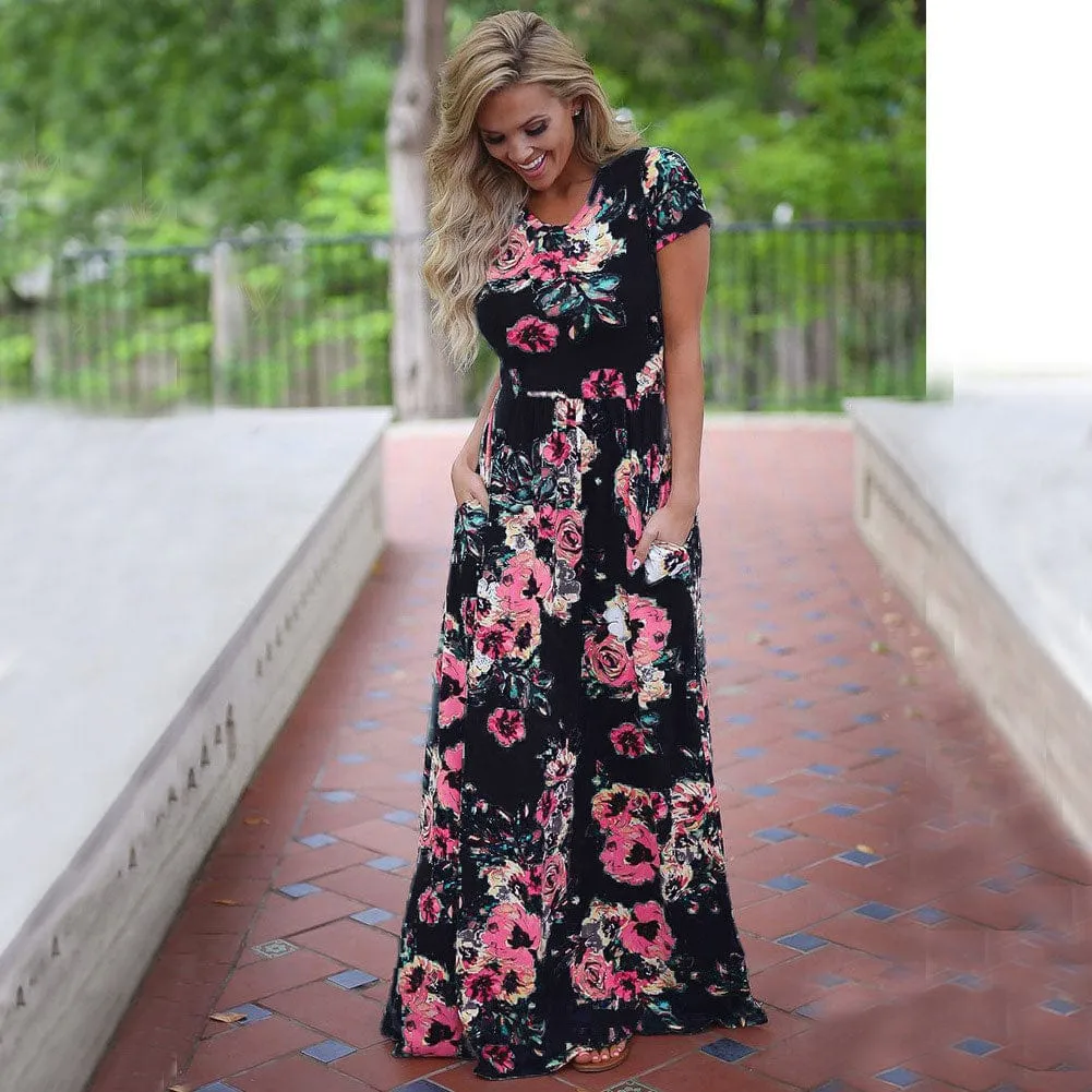 Floral Print O-Neck Maxi Sundress