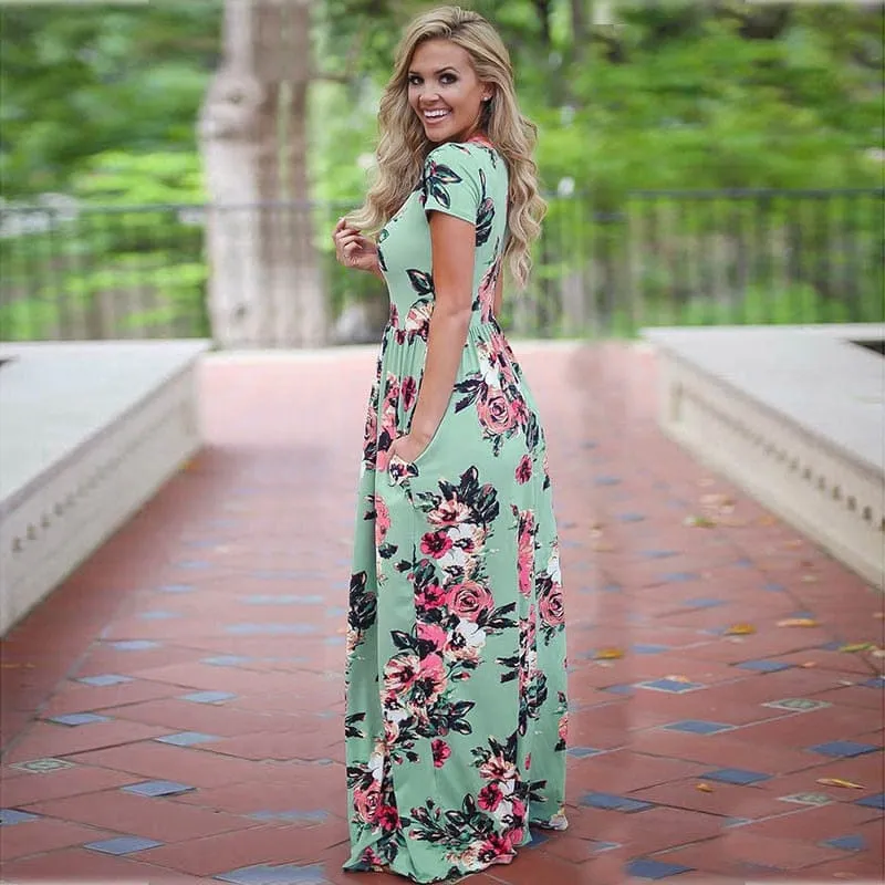 Floral Print O-Neck Maxi Sundress