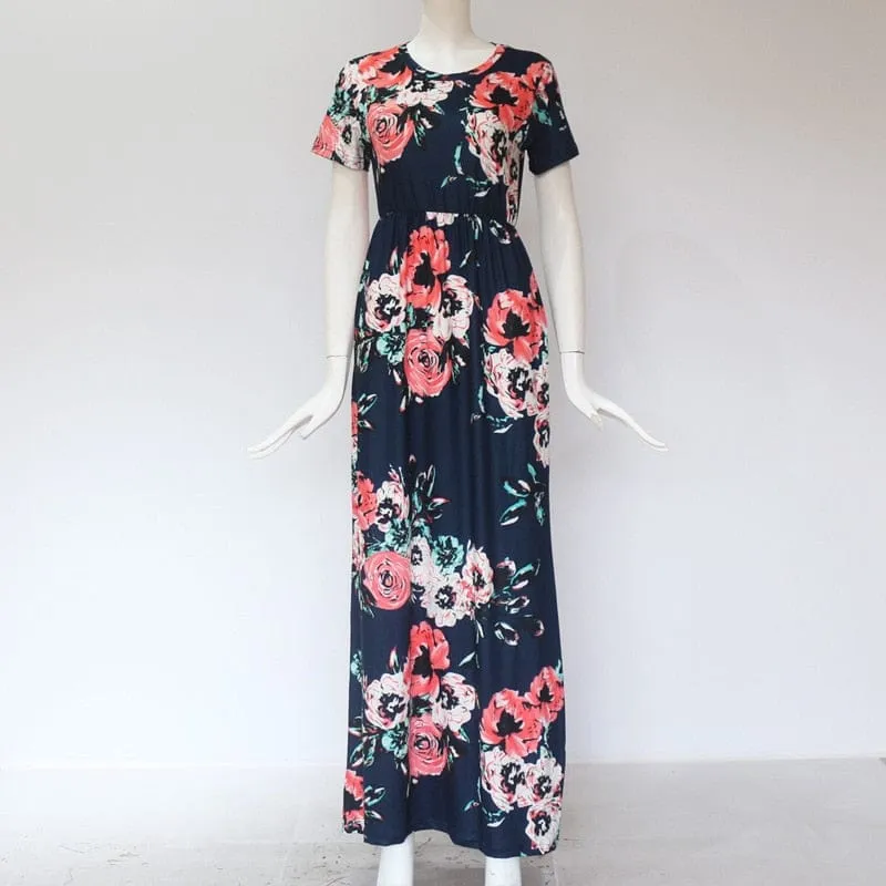 Floral Print O-Neck Maxi Sundress