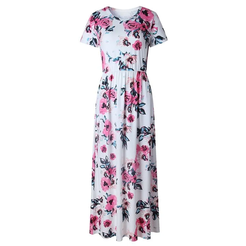 Floral Print O-Neck Maxi Sundress