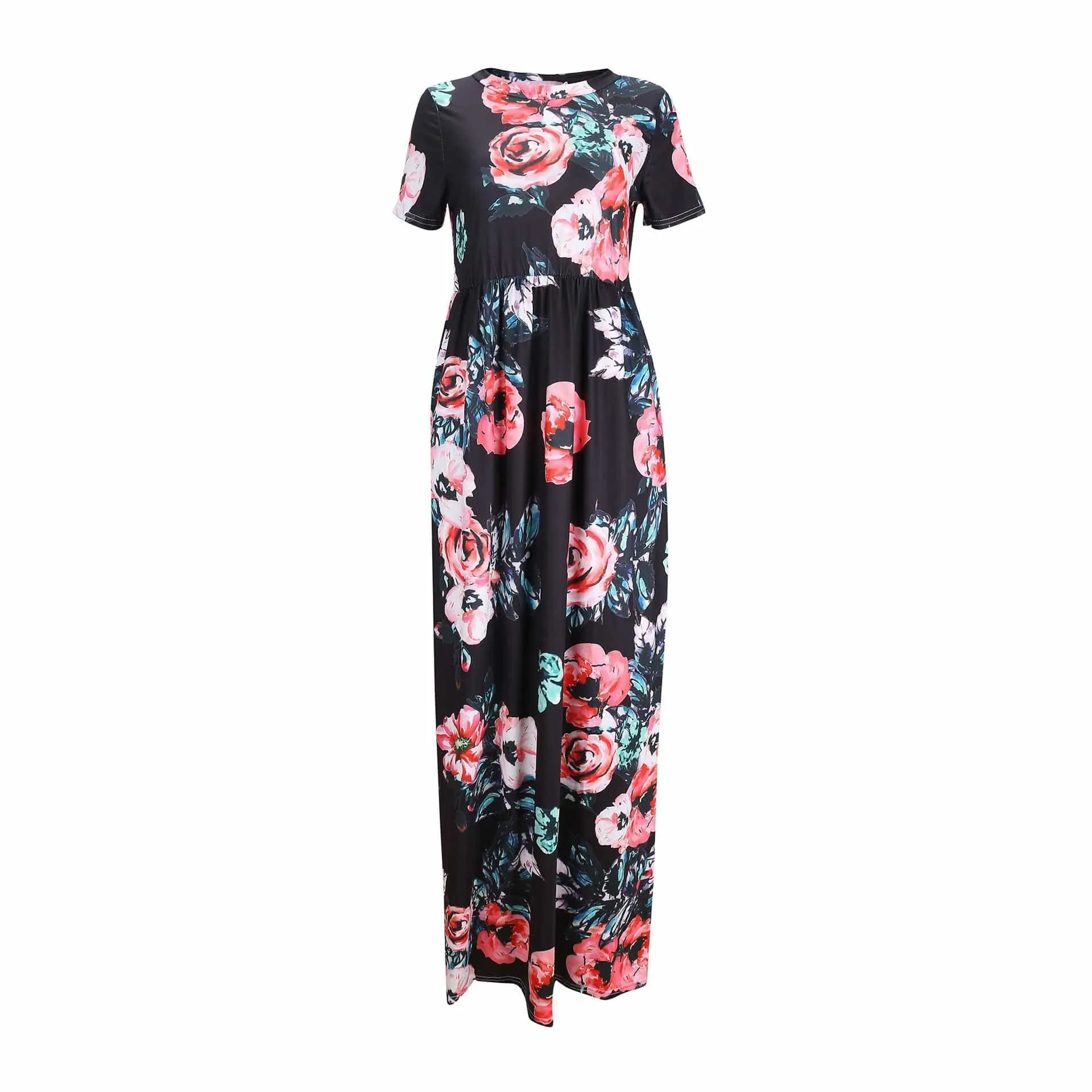 Floral Print O-Neck Maxi Sundress