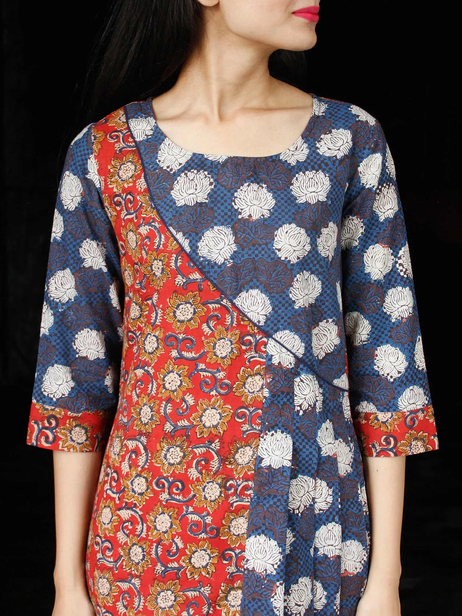 FLOWER MOSIAC - Hand Block Printed Long Cotton Dress - D344F1813