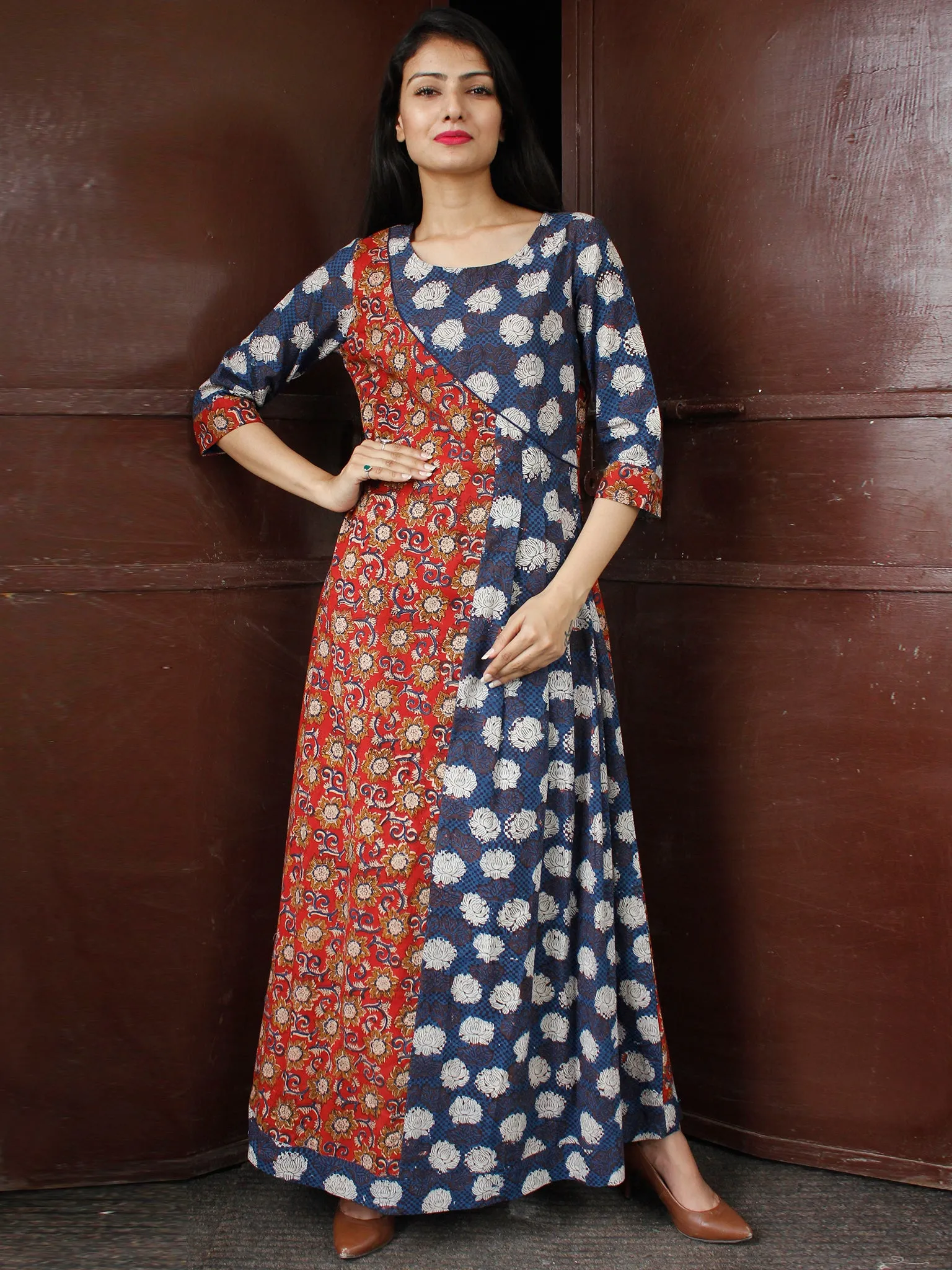 FLOWER MOSIAC - Hand Block Printed Long Cotton Dress - D344F1813