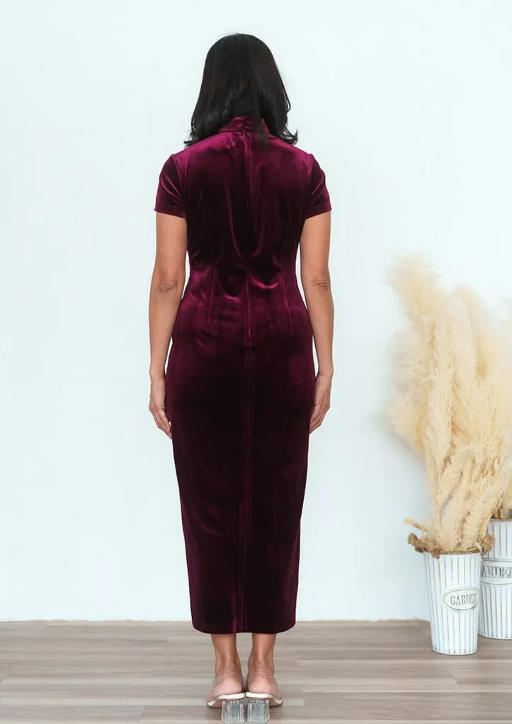 Forget Me Not Velvet Qipao Dress (Burgundy)