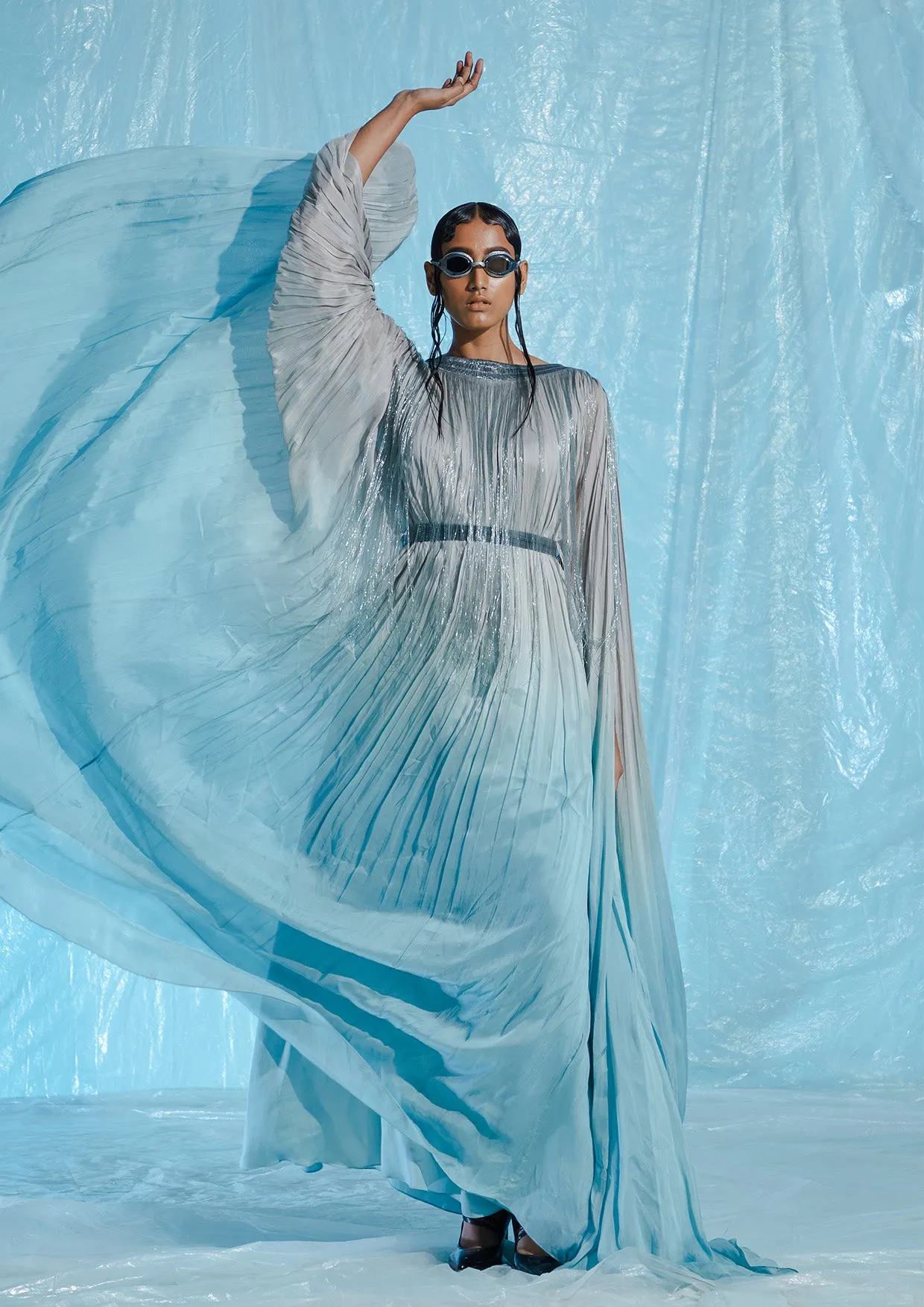 Fringed Chiffon Floor-Length Kaftan