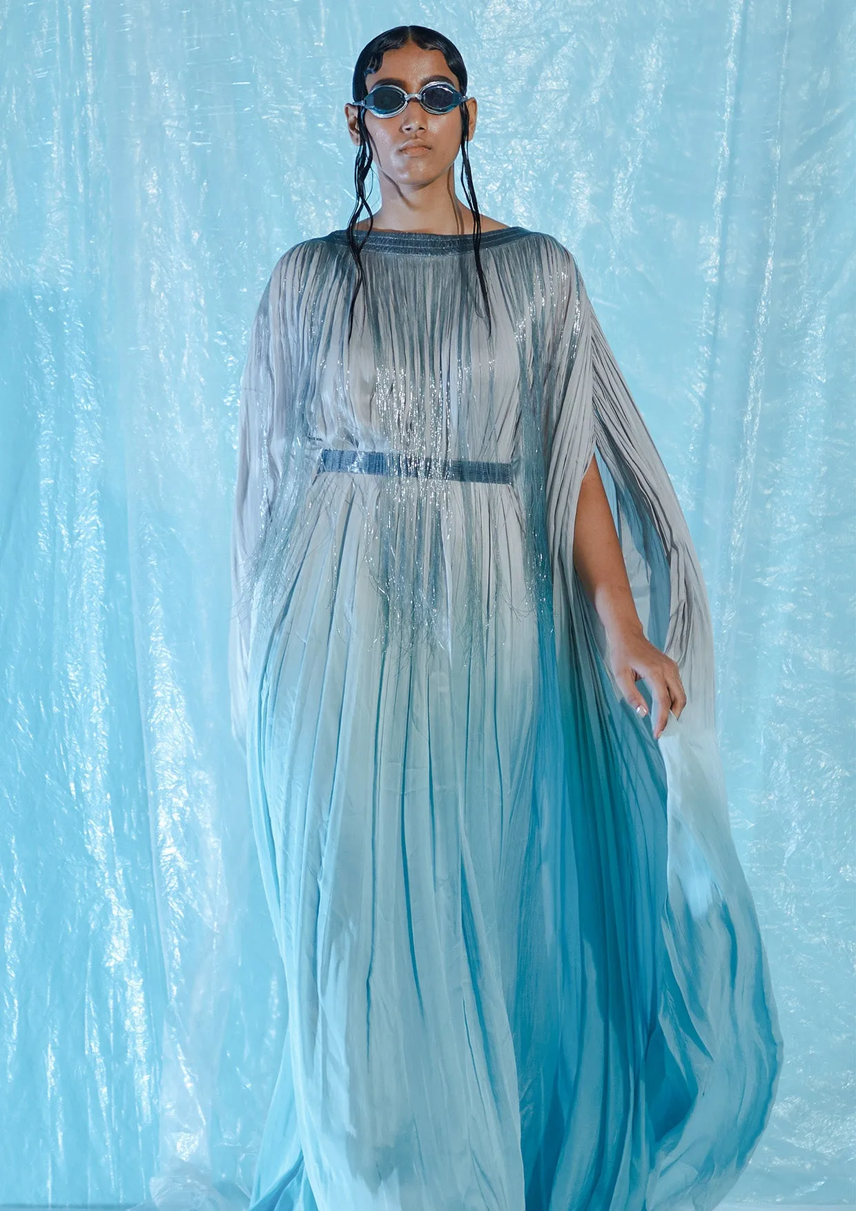 Fringed Chiffon Floor-Length Kaftan