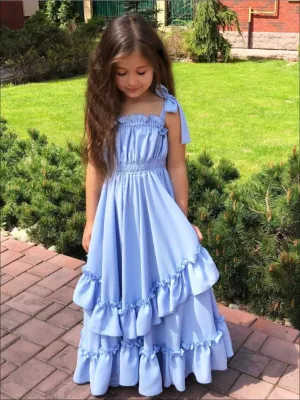 Girls Blue Ruffled Maxi Dress