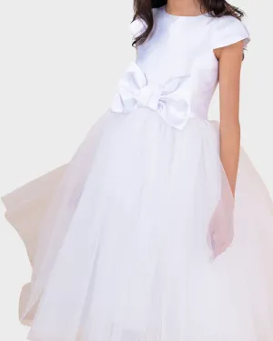 Girls Satin Tulle Dress with Bow, Size 2-12 White Label by Zoe