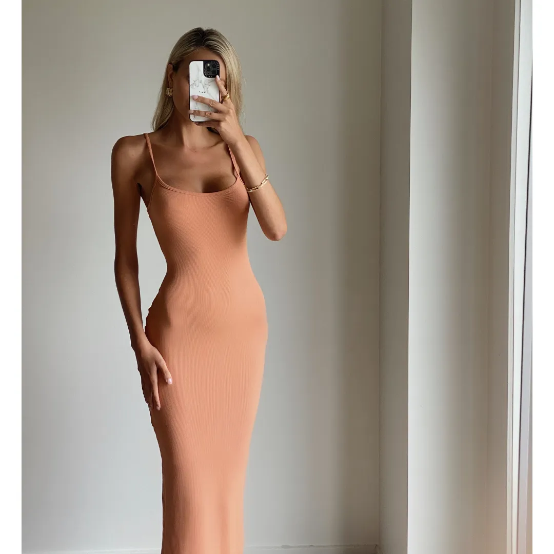 HAZEL Light Terracotta Bodycon Sleeveless Knit Maxi Dress