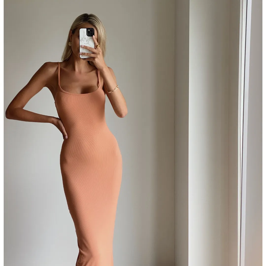 HAZEL Light Terracotta Bodycon Sleeveless Knit Maxi Dress