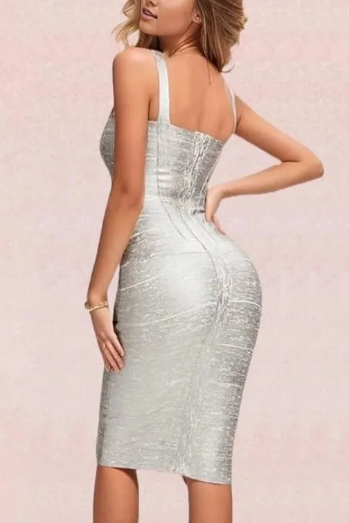 Heidi Bandage Midi Dress - Silver