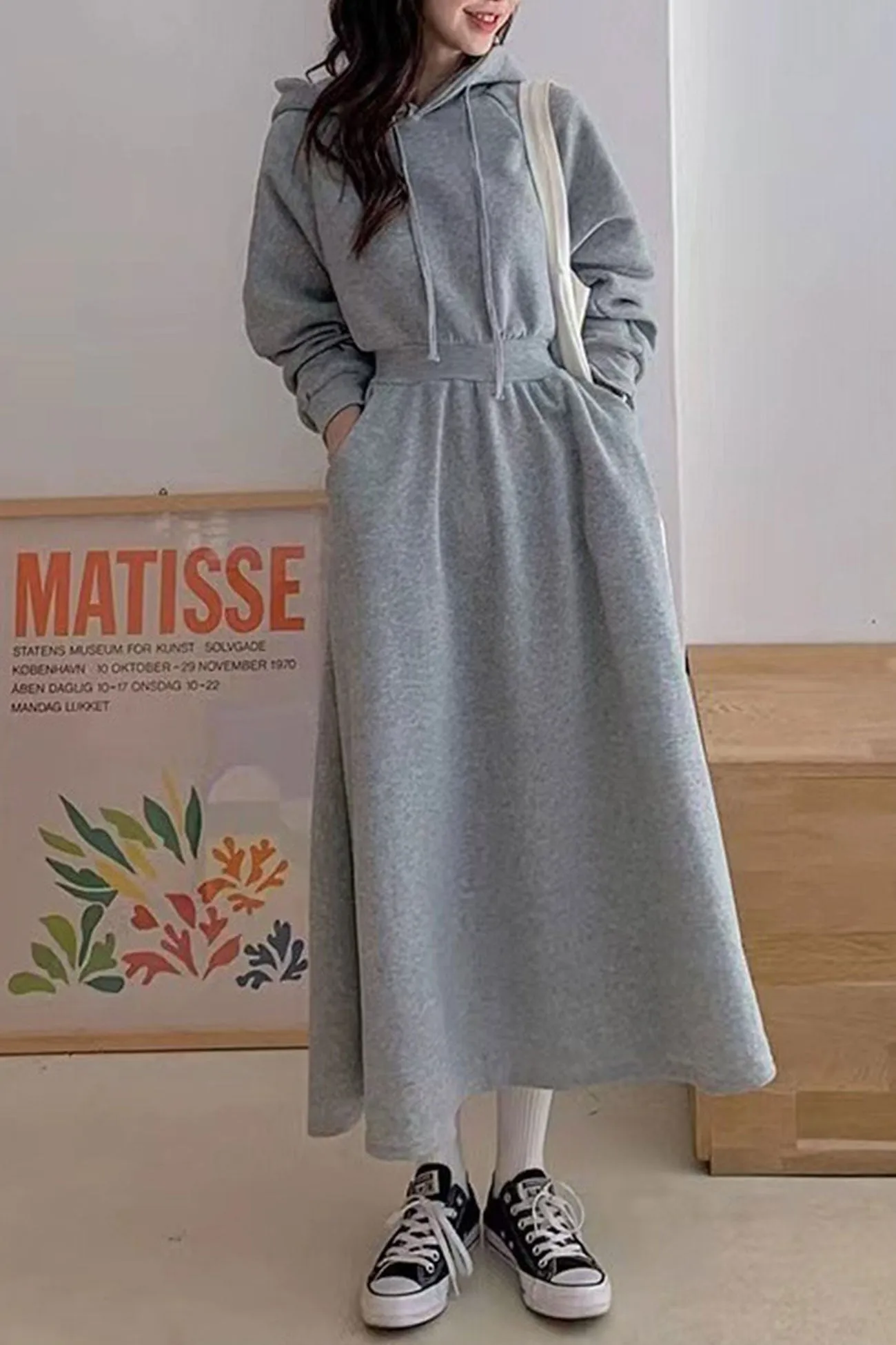 High Elastic Waist Long Hoodie Dress