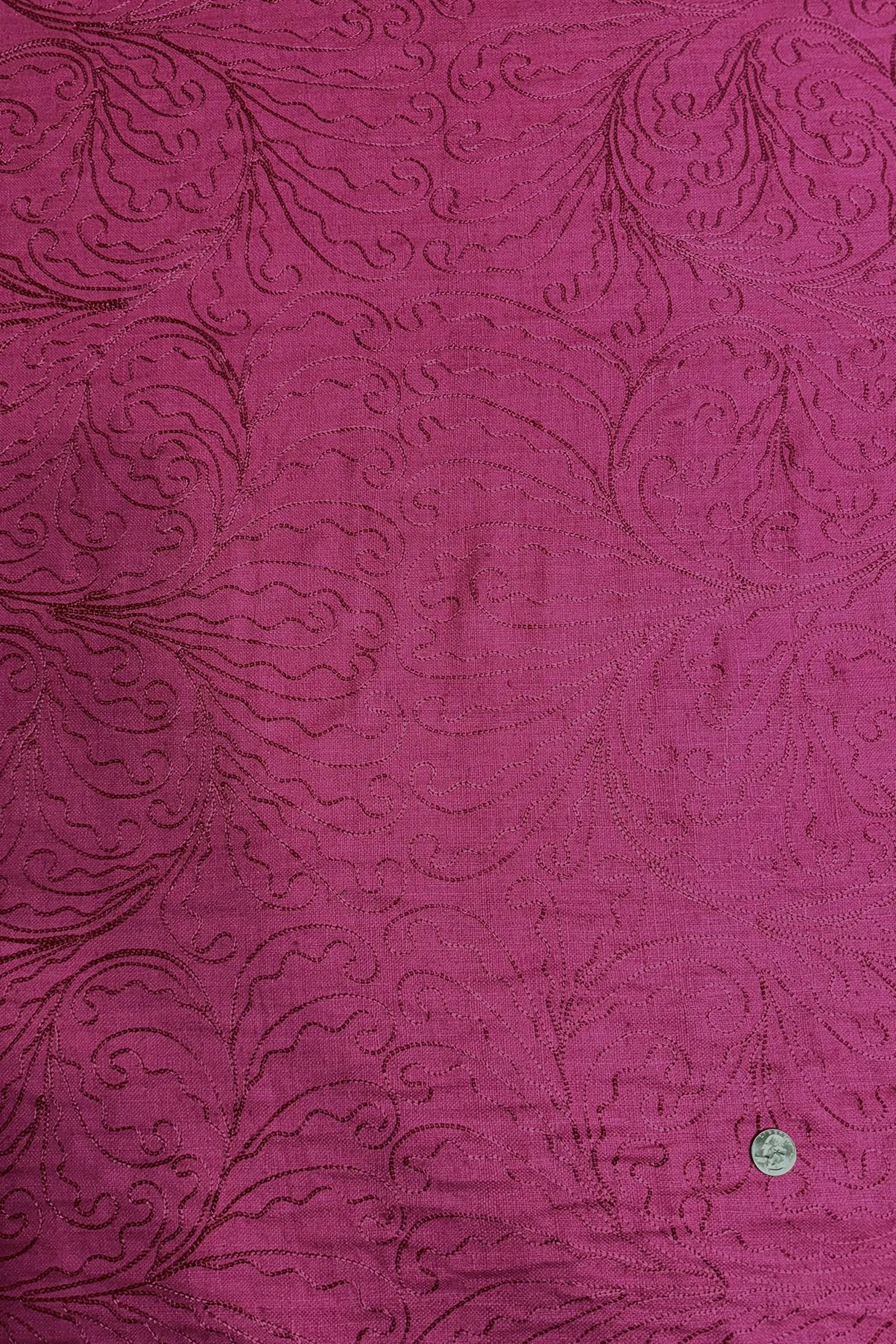 Hot Pink Embroidered Silk Linen MEMT-026-05