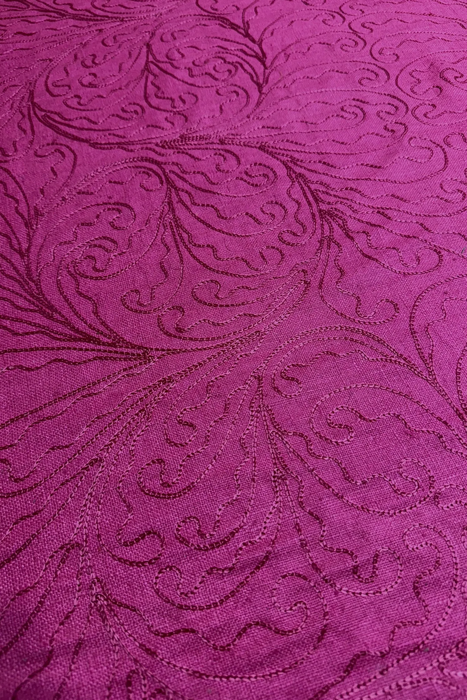 Hot Pink Embroidered Silk Linen MEMT-026-05