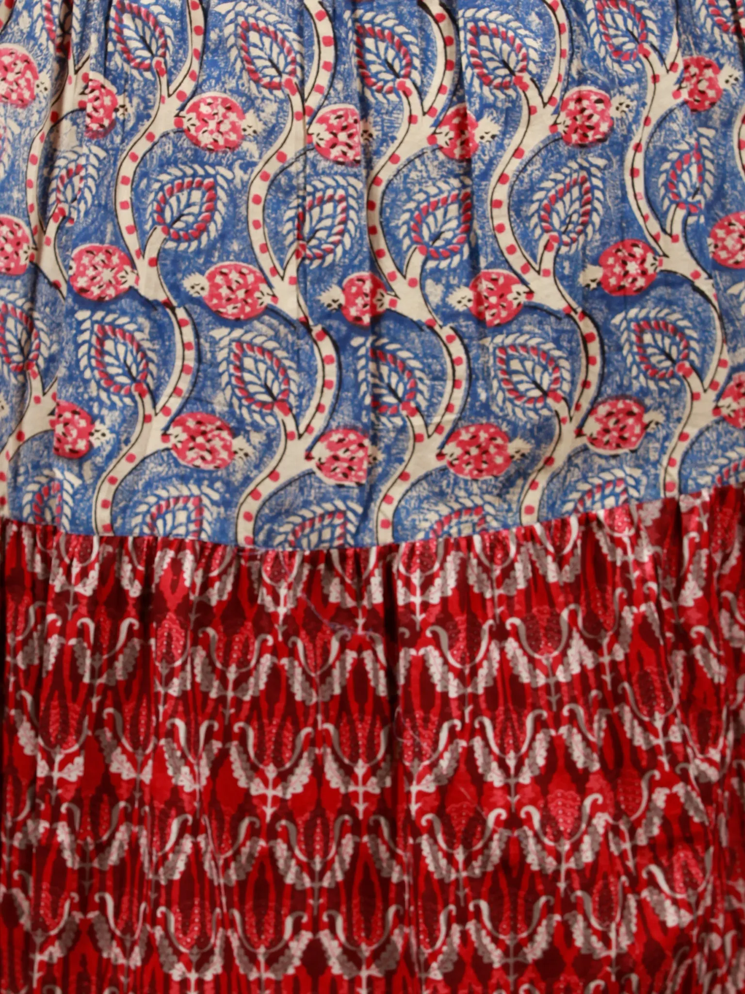 Indigo Red Beige Pink Hand Block Printed Long Cotton Tier Dress  -  D95F1379