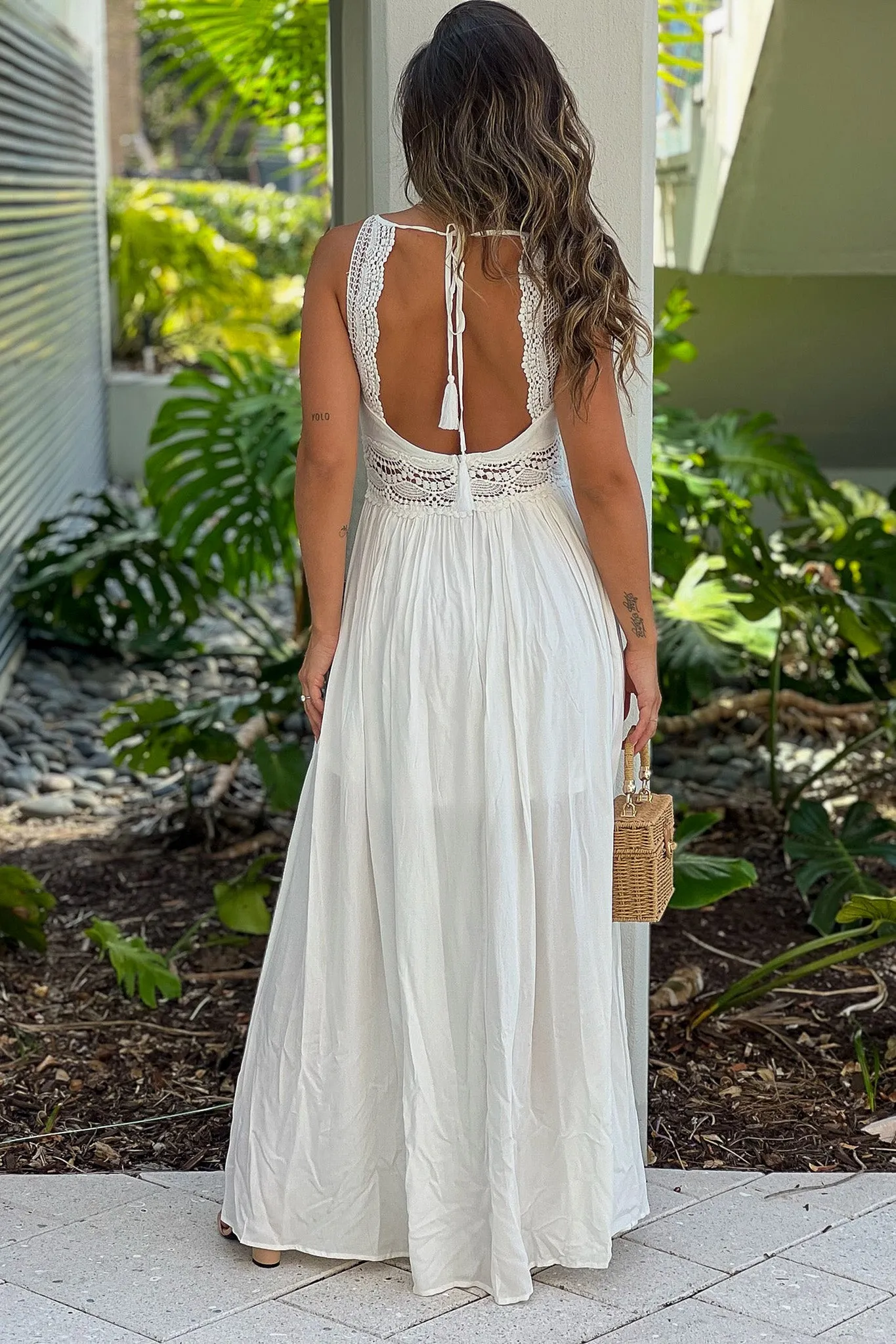 Ivory Maxi Dress With Crochet Trim